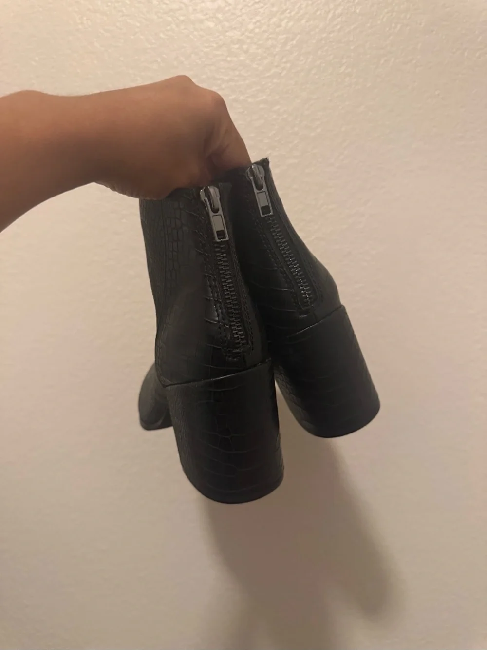 Steve Madden Black Croc-Embossed Pointed Ankle Booties